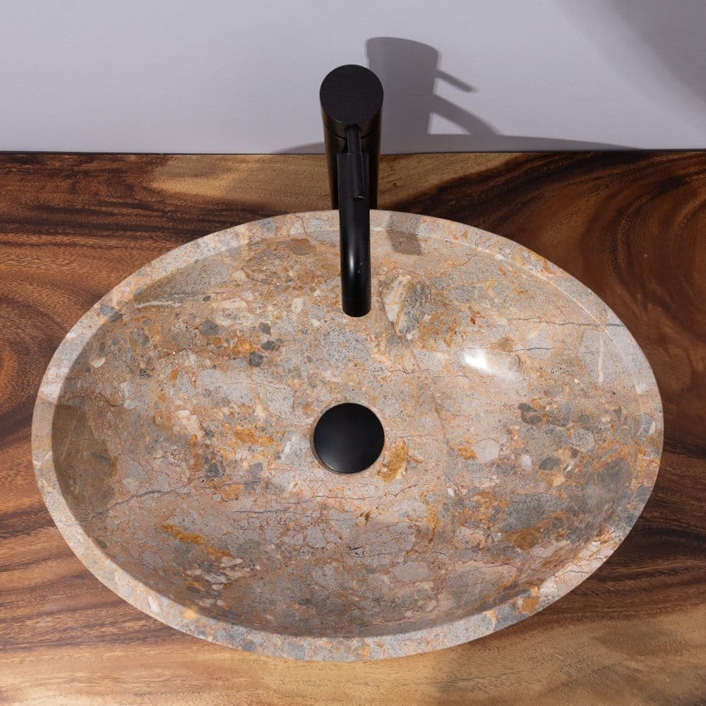 Oval-Shaped Marble Vessel Sink - 2- Golden Gray Marble