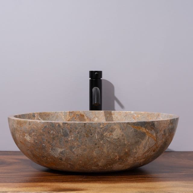 Oval-Shaped Marble Vessel Sink - 2- Golden Gray Marble