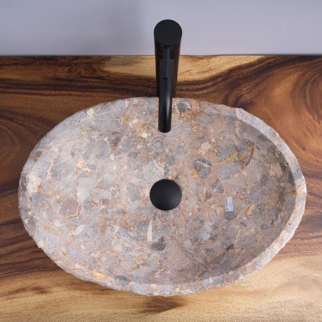 Organic Freeform Marble Vessel Sink - 355 - Golden-Gray Marble
