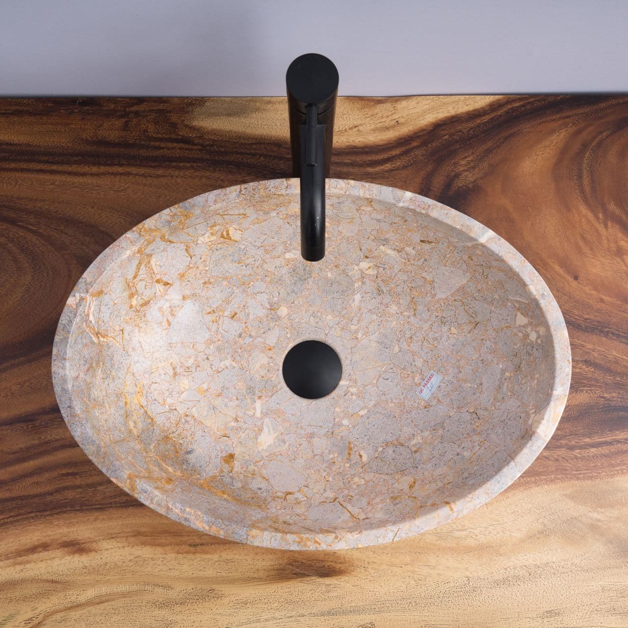 Oval-Shaped Marble Vessel Sink - 2- Golden Gray Marble