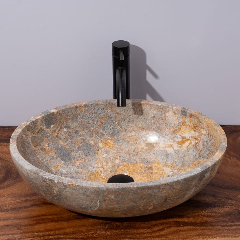 Oval-Shaped Marble Vessel Sink - 2- Golden Gray Marble