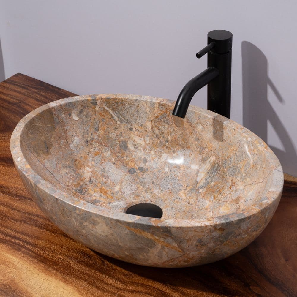 Oval-Shaped Marble Vessel Sink - 2- Golden Gray Marble