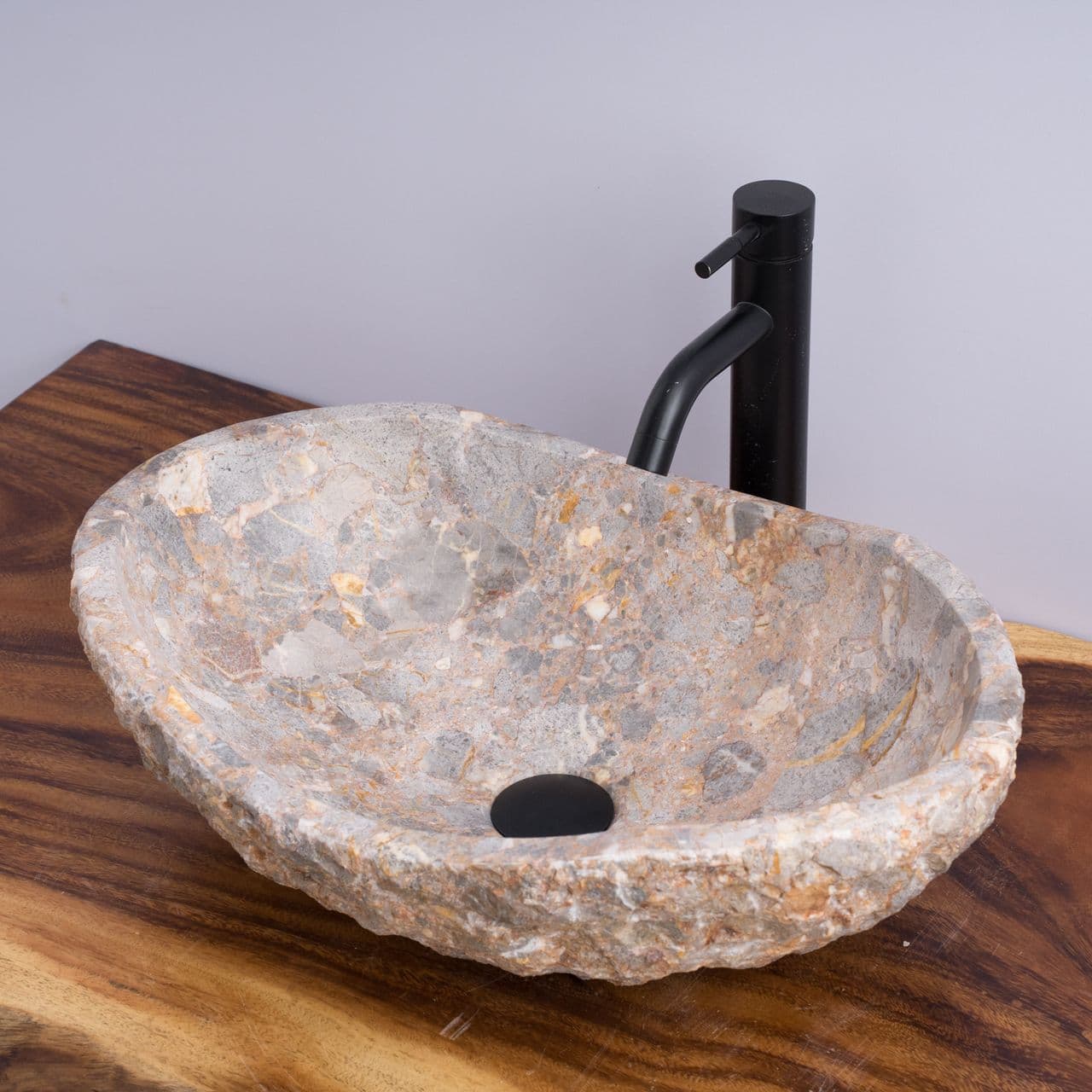 Organic Freeform Marble Vessel Sink - 355 - Golden-Gray Marble