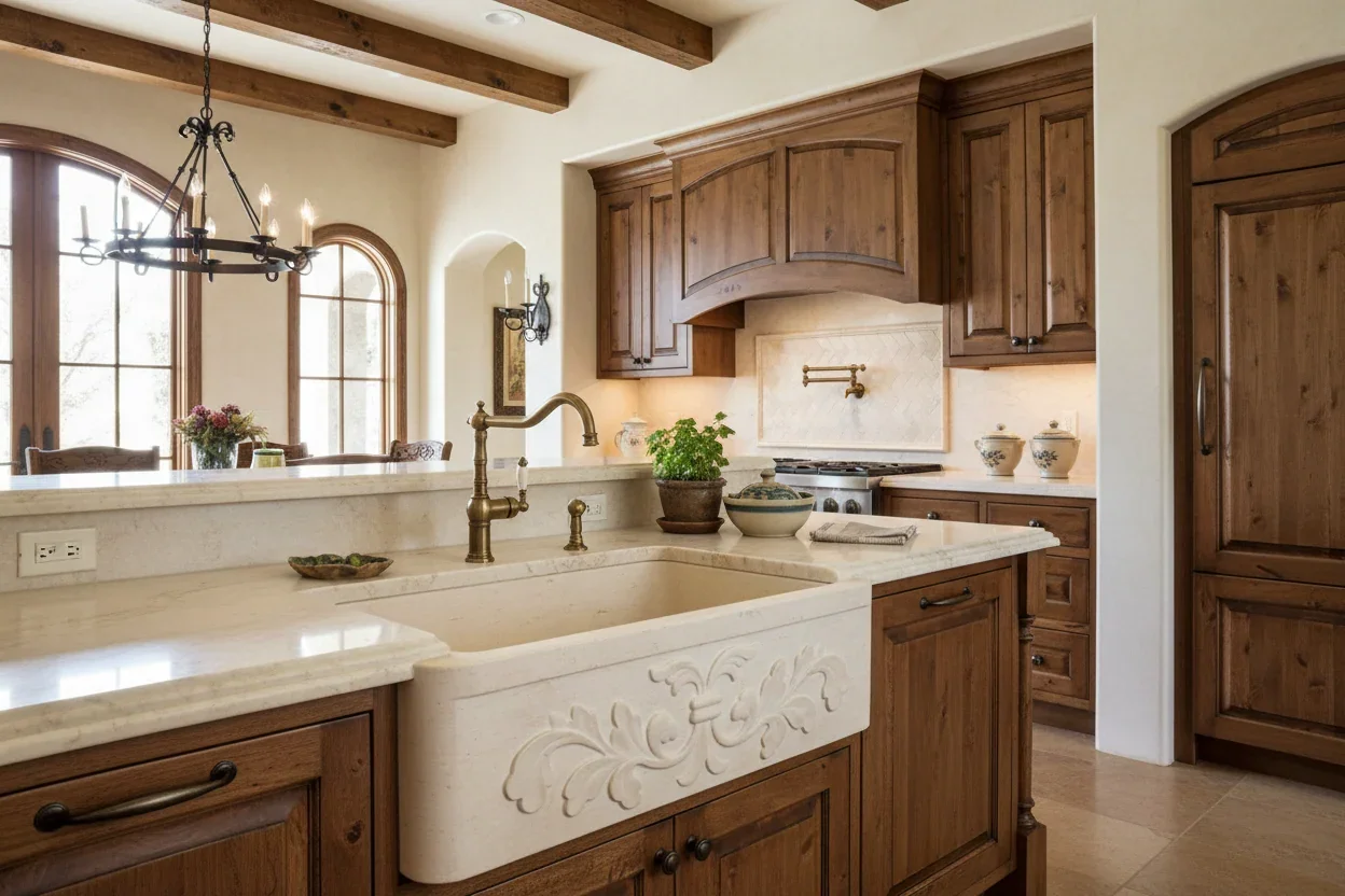 33″ Limestone Floral Apron Front Farmhouse Sink