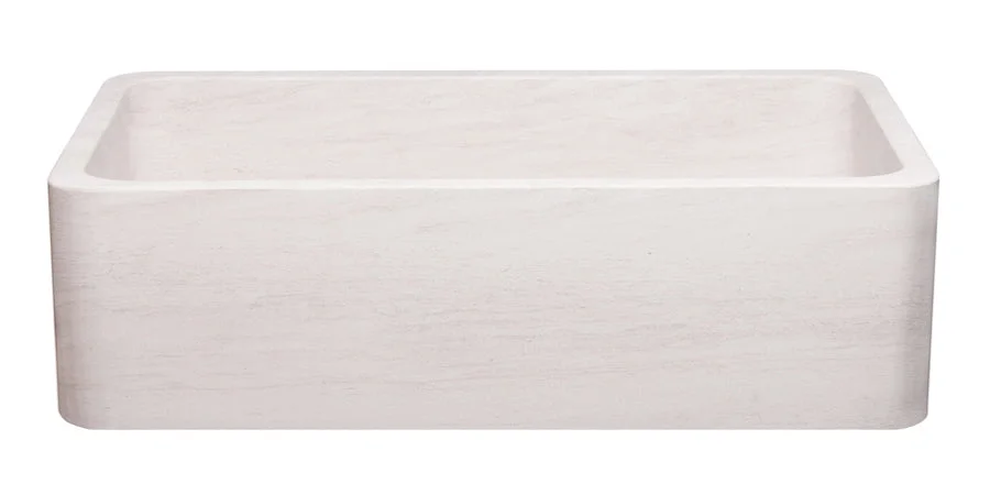 36″ Crema Lyon Limestone Farmhouse Sink – Single Bowl French Stone