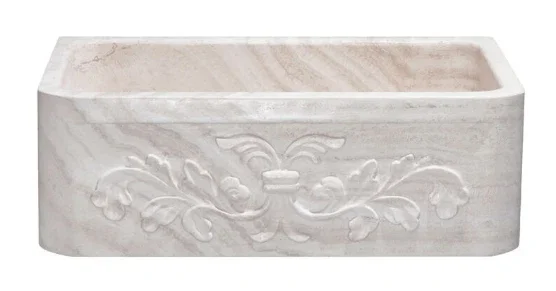 30″ Travertine Farmhouse Sink with Floral Apron