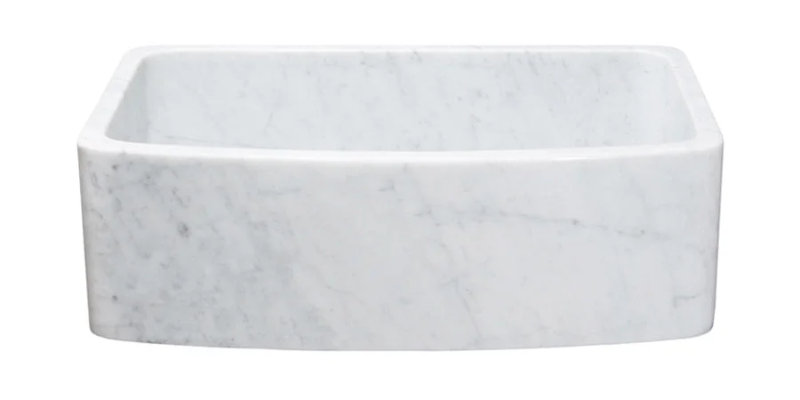 30″ Curved Apron Front White Carrara Marble Sink