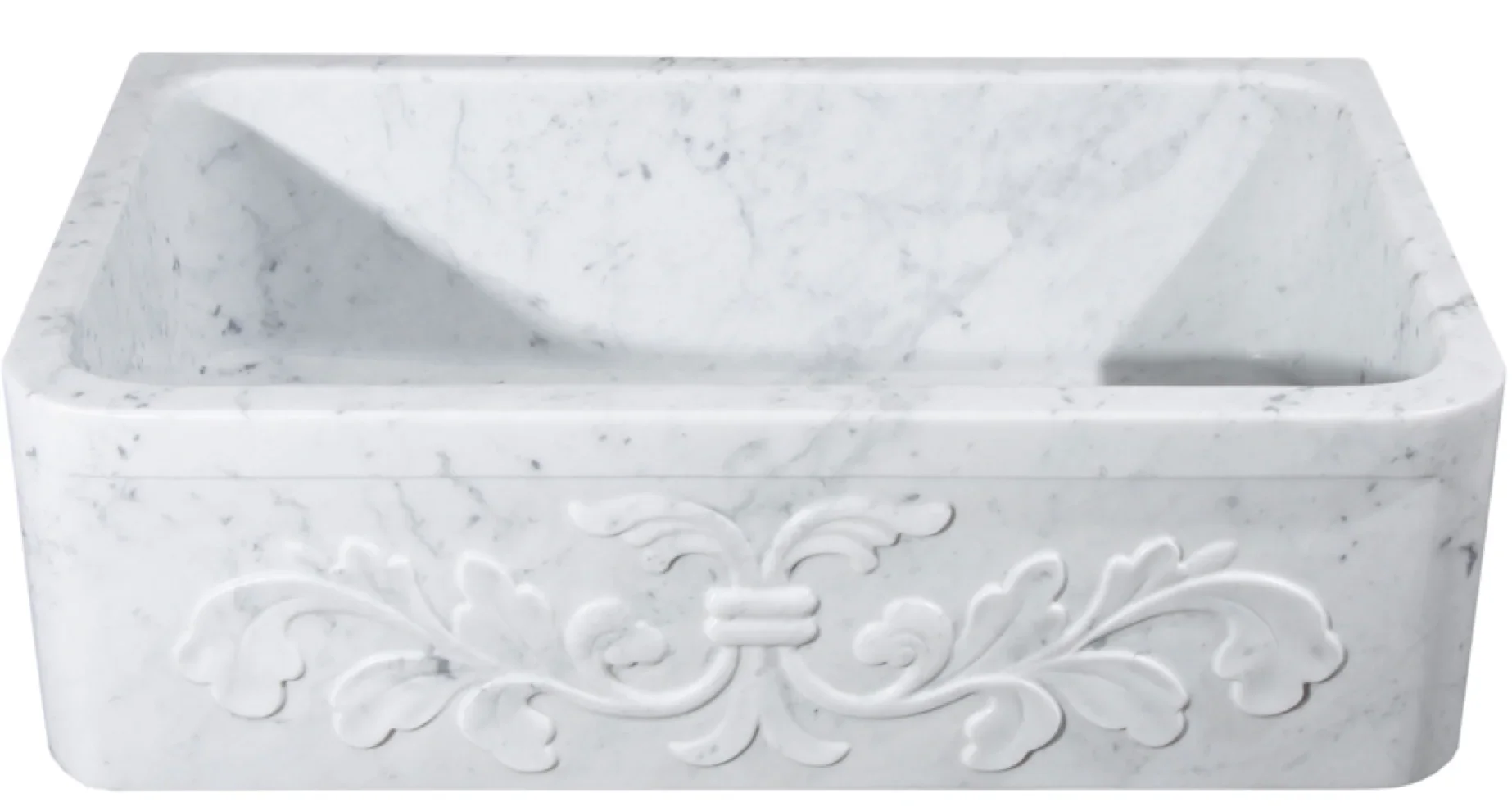33″ White Carrara Marble Floral Front Farmhouse Sink