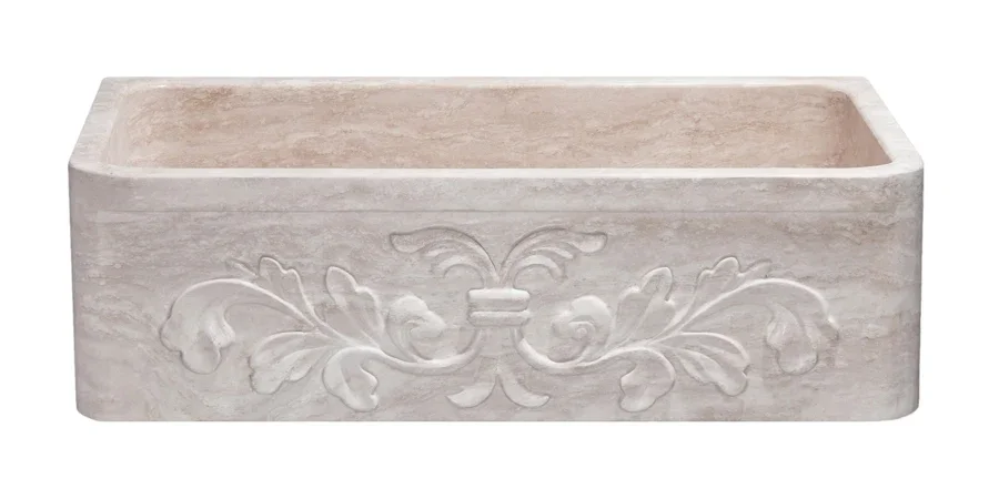 33″ Travertine Floral Apron Front Farmhouse Sink