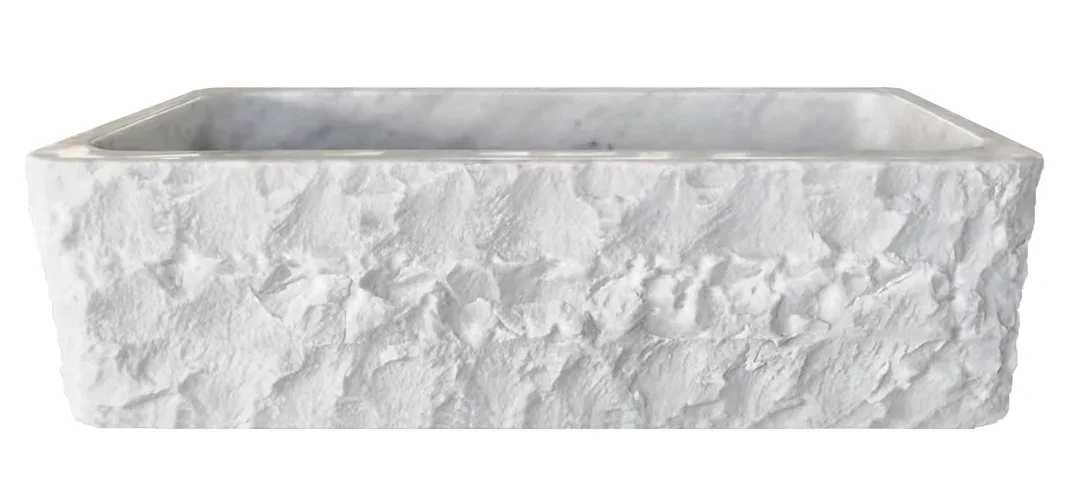 33″ White Carrara Marble Chiseled Front Farmhouse Sink