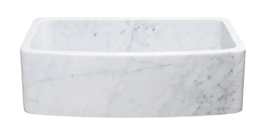 33″ White Carrara Marble Curved Apron Front Sink