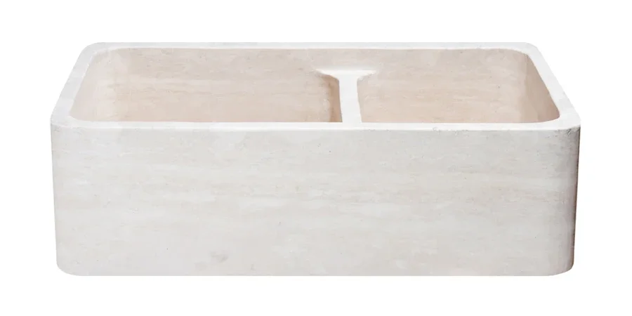33″ Travertine 60/40 Split Apron Farmhouse Kitchen Sink
