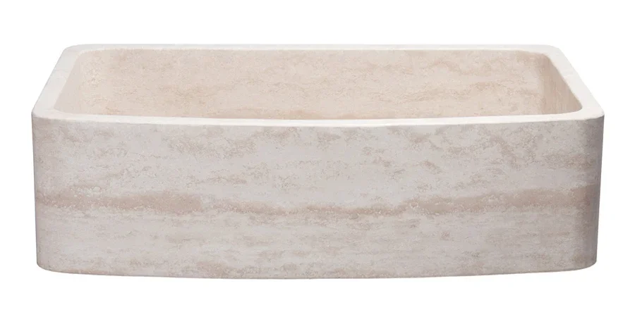 36″ Single Bowl Curved Front Travertine Farmhouse Sink