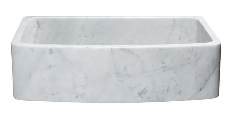 36″ Single Bowl Curved Front Carrara Marble Farmhouse Sink