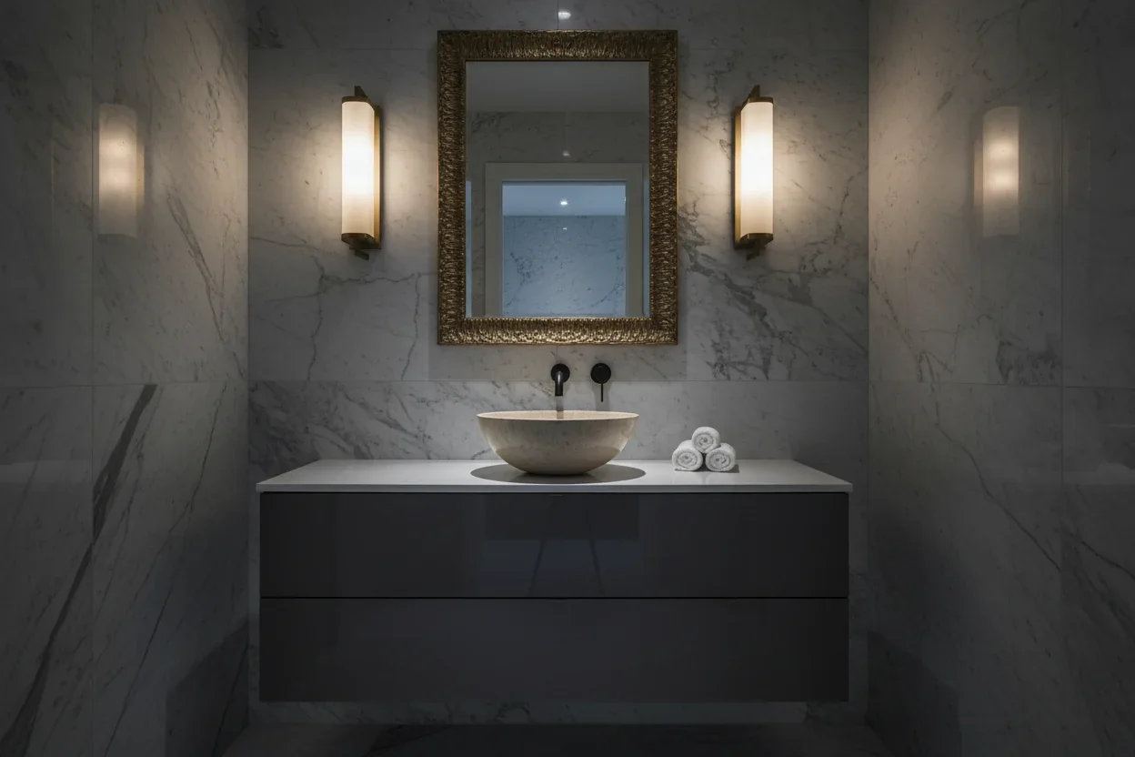 Small 14″ Vessel Sink Bowl – Polished Penny Grey Marble