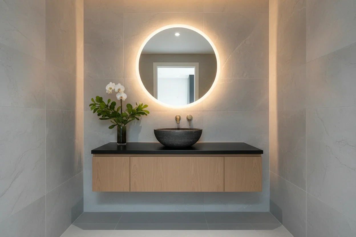 14″ Round Black Limestone Sink