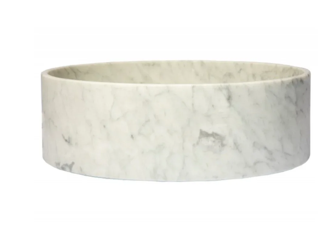 Thin Lip Round Column Vessel Sink – Carrara Marble