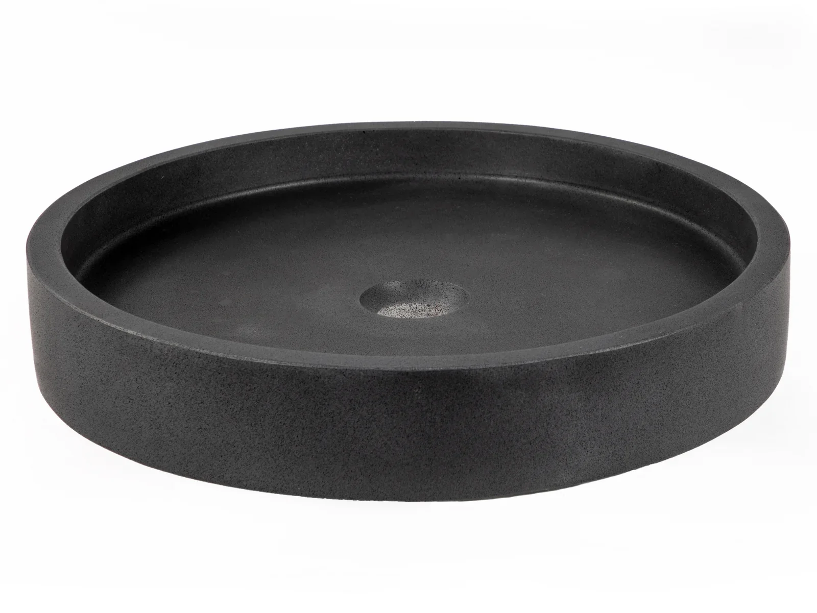 Low Profile Round Lava Stone Vessel Sink | Black Honed Basin
