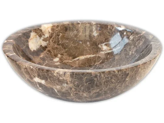 16″ Dark Marble Vessel Sink – Emperador Dark with Natural Veining