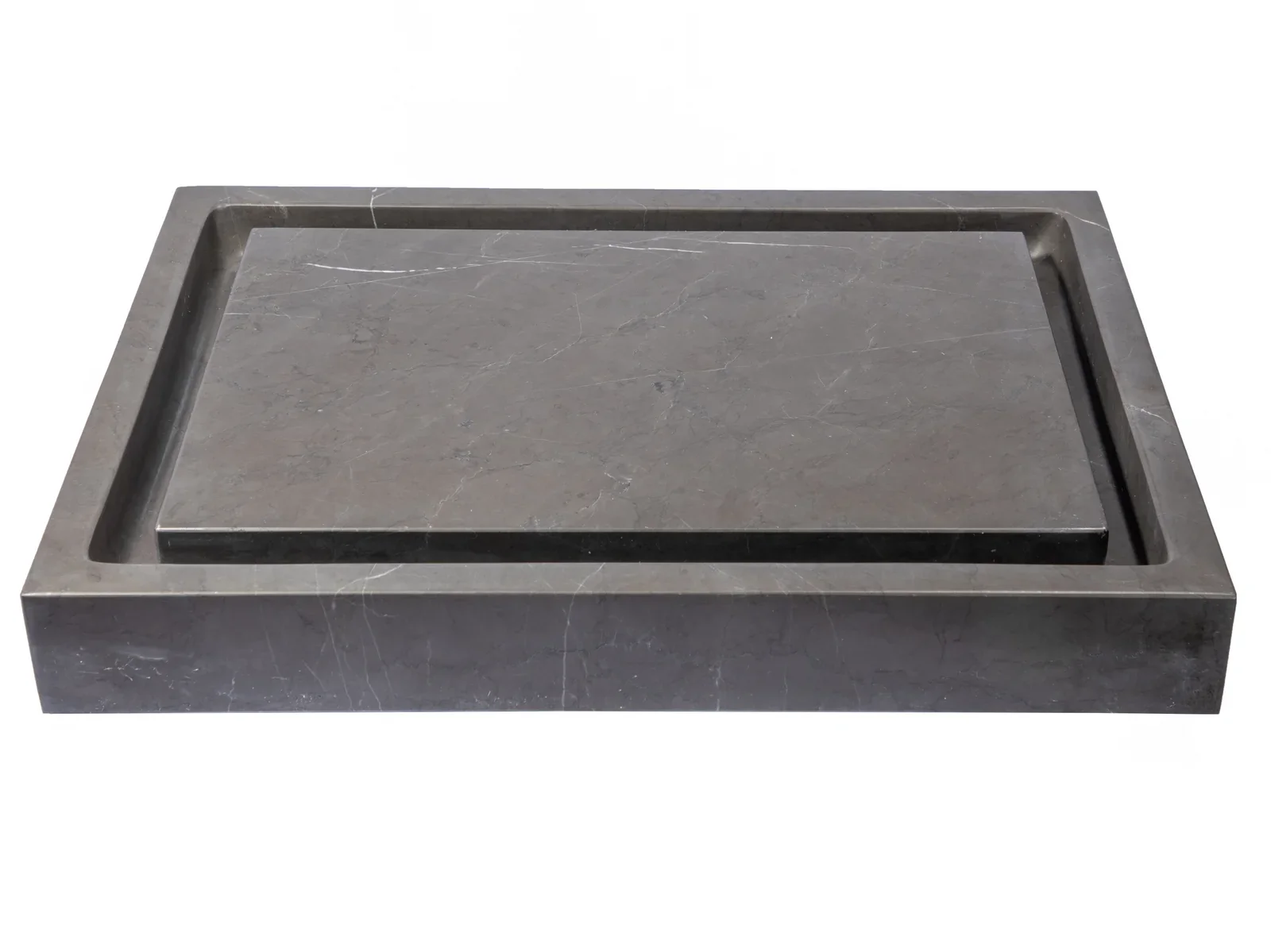 Rectangular Infinity Pool Sink Honed Pietra Grey Marble | Luxury Vessel Sink