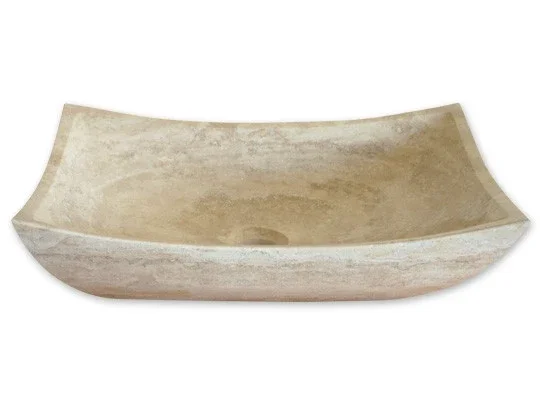 18″ Rectangle Honed Beige Travertine Vessel Sink