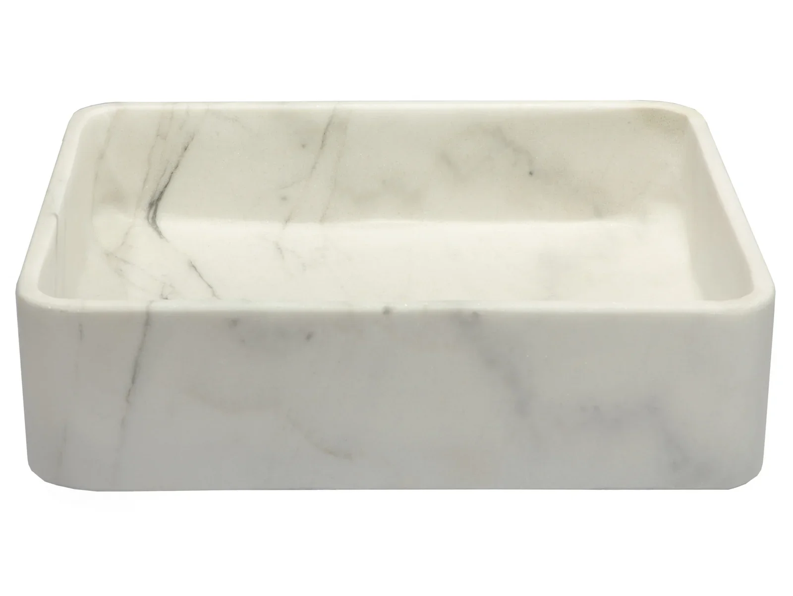 Thin Lip Rectangular Vessel Sink in Guanxi White Marble